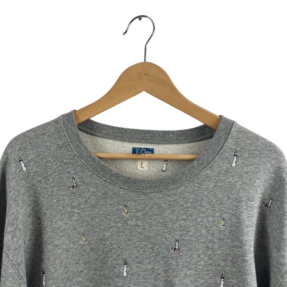 J. Crew Vintage Fleece Crewneck Sweatshirt Lighthouse Embroidered Sz L - Picture 5 of 10